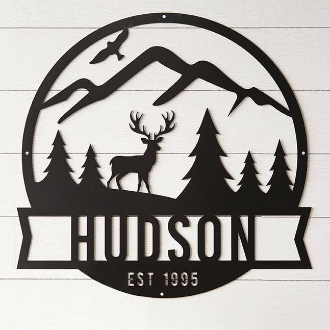 Personalized Metal Sign with Mountain Scene 24x22 Black