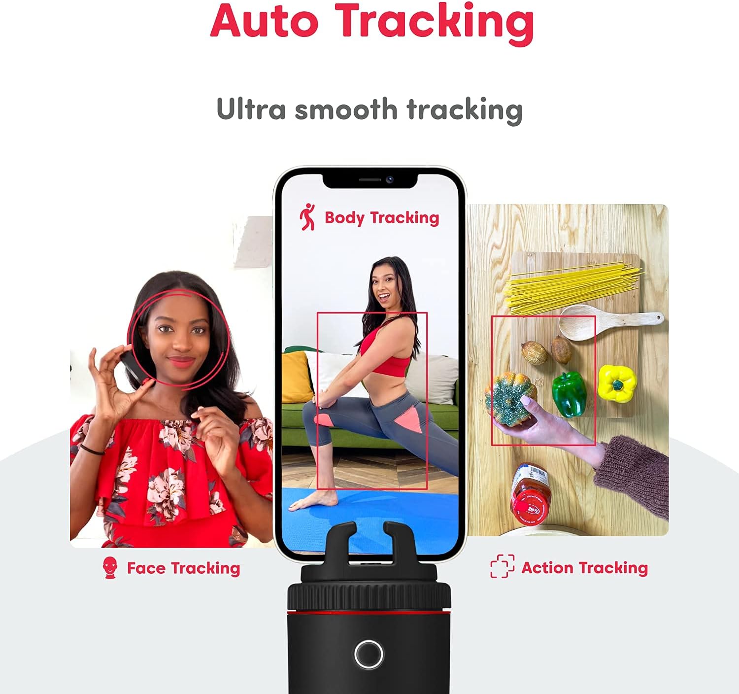 Pivo Pod Red - Auto Tracking Smartphone Pod - Handsfree Face Body Motion Tracking Camera Stand - Content Creation App for Videos and Photos Pack of 2