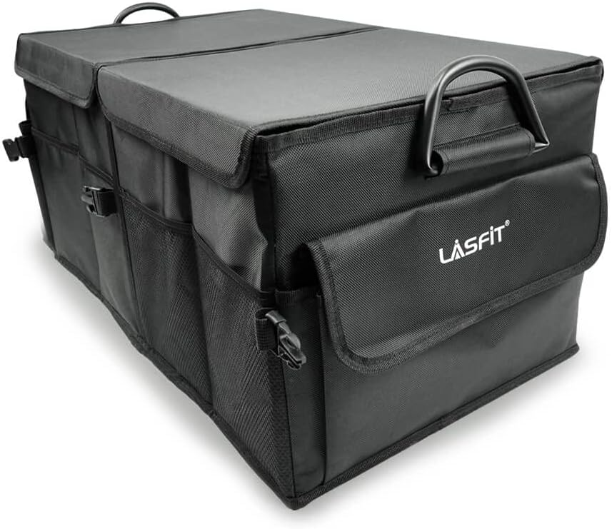 LASFIT Trunk Organizers and Storage - Collapsible Multi-Compartment Car Organizer w/ Adjustable Straps,SUV Car Organizers Waterproof and Non-Slip Bottom Pack of 2