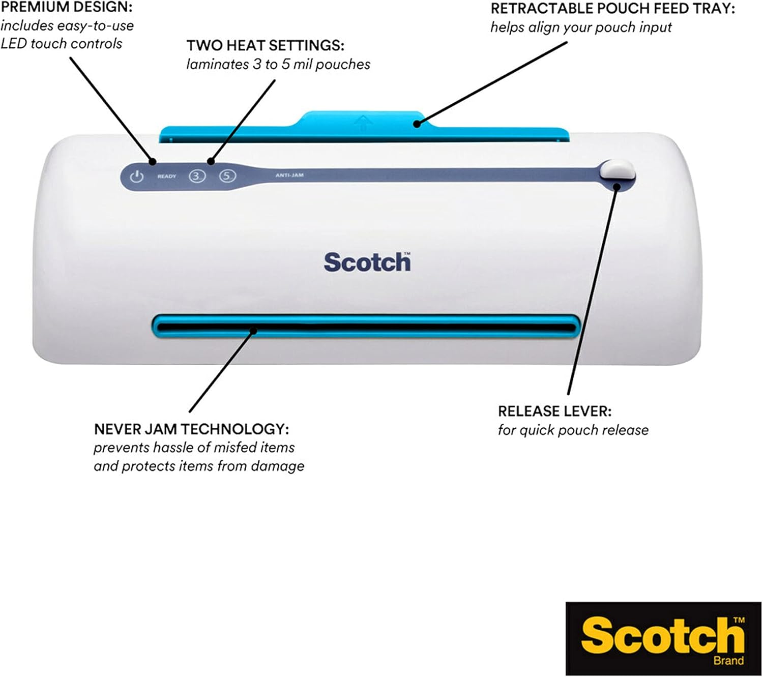 Scotch PRO Thermal Laminator and Pouch Bundle, 2 Roller System, Never Jam Technology Automatically Prevents Misfed Items (TL906) with Scotch Thermal Laminating Pouches, 100-Pack (TP3854-100) Pack of 2