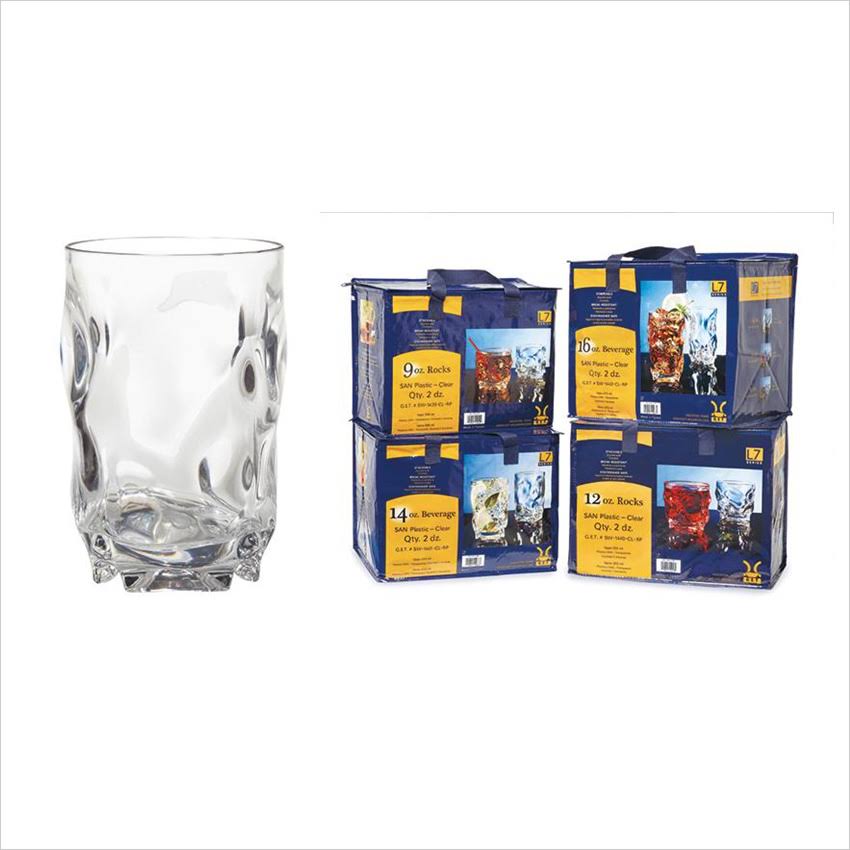 Plastic Reusable 14 oz 3.25 x 5 Beverage Clear SAN,12 Packs