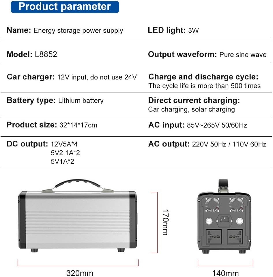 600W Portable Power Station Solar Generator Camping Potable Generator, CPAP Battery Recharged by Solar Panel/Wall Outlet/Car, 110V AC Out/DC 12V /QC USB Ports for CPAP Camp Travel