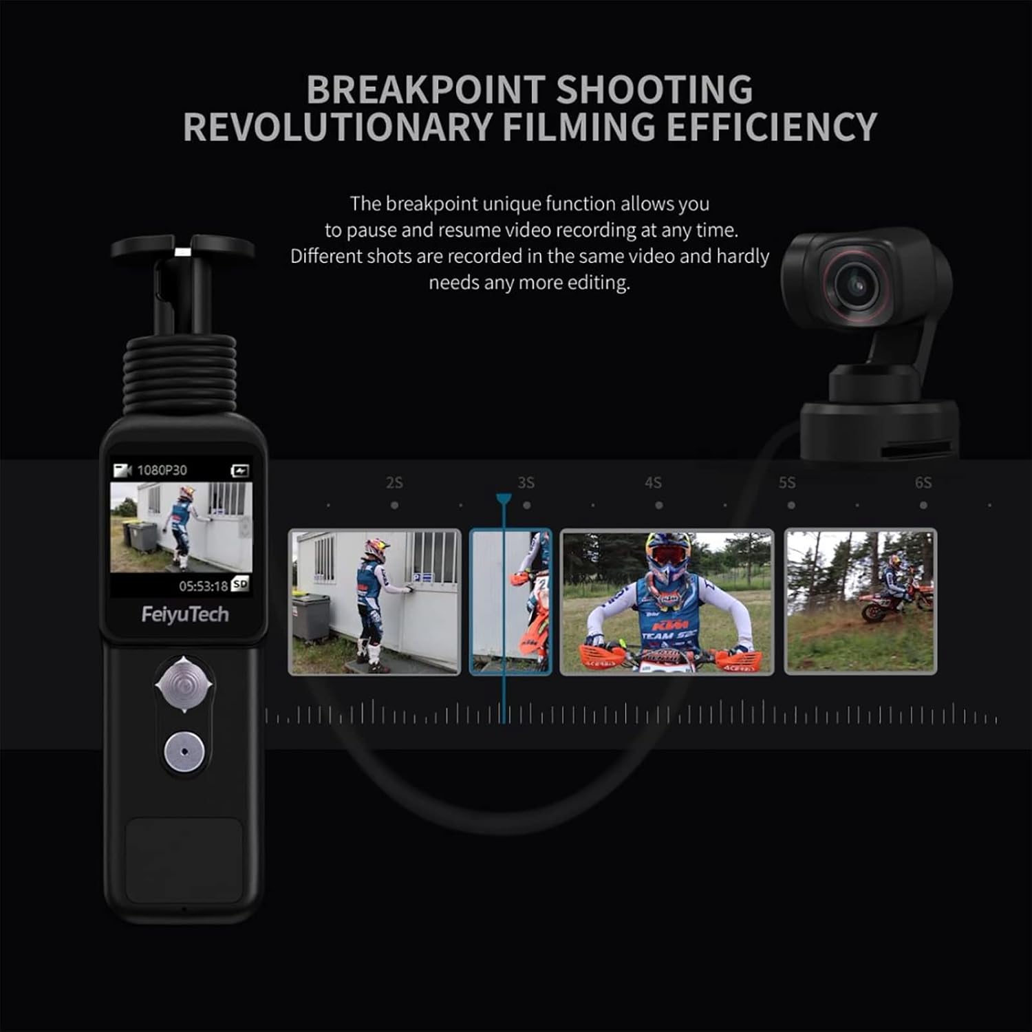 Feiyu Pocket 2S Wearable Action Camera Handle 3-axis Stabilizer Gimbal Integrated Magnetic Body with 4K Video, Mic, 130&deg; Wide Angle for YouTube TikTok Vlog