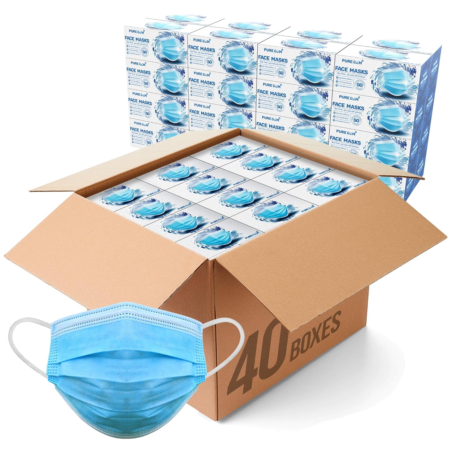 [2000 Masks] Disposable Face Mask, 3-Ply Adult Masks, Single Use Facial Cover with Elastic Earloops For Home, Office, School, and Outdoors