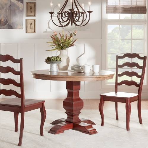 Weston Home 3-Piece 45x22 Round Dining Set, Oak and Berry Red Table with Oak French Ladder Back Chairs