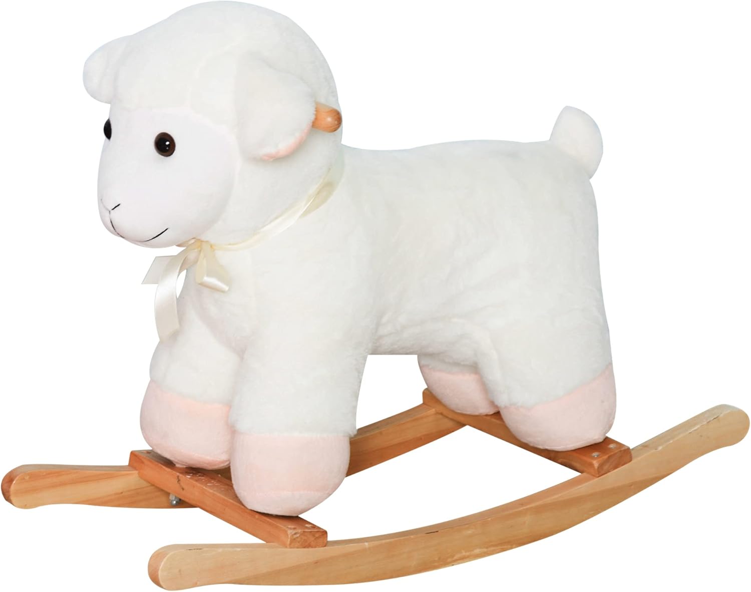 Qaba Lamb Rocking Horse Sheep, Nursery Stuffed Animal Ride On Rocker for Kids, Wooden Plush, White Pack of 2