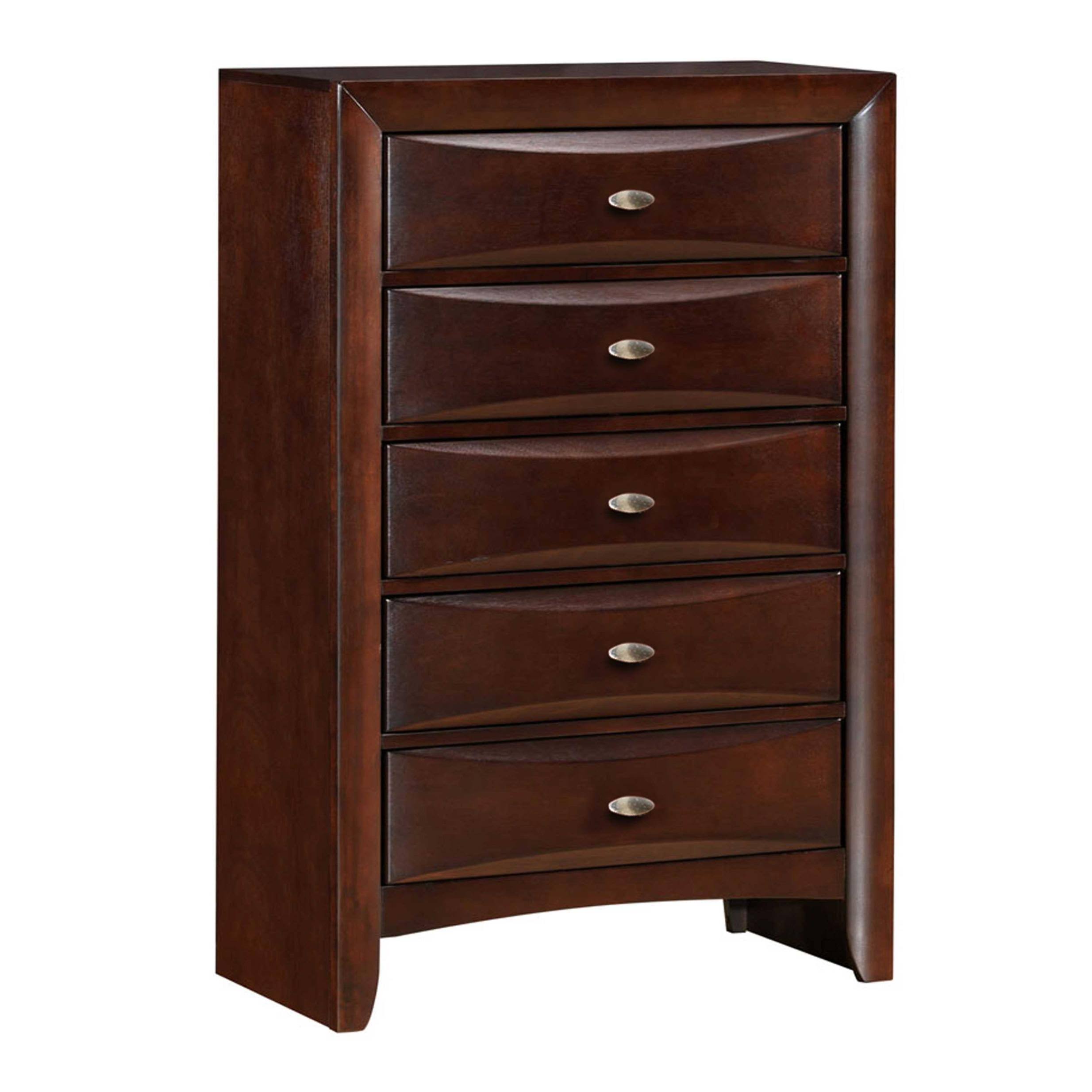 Transitional Wooden Chest with 5 Spacious Beveled Drawers, Brown