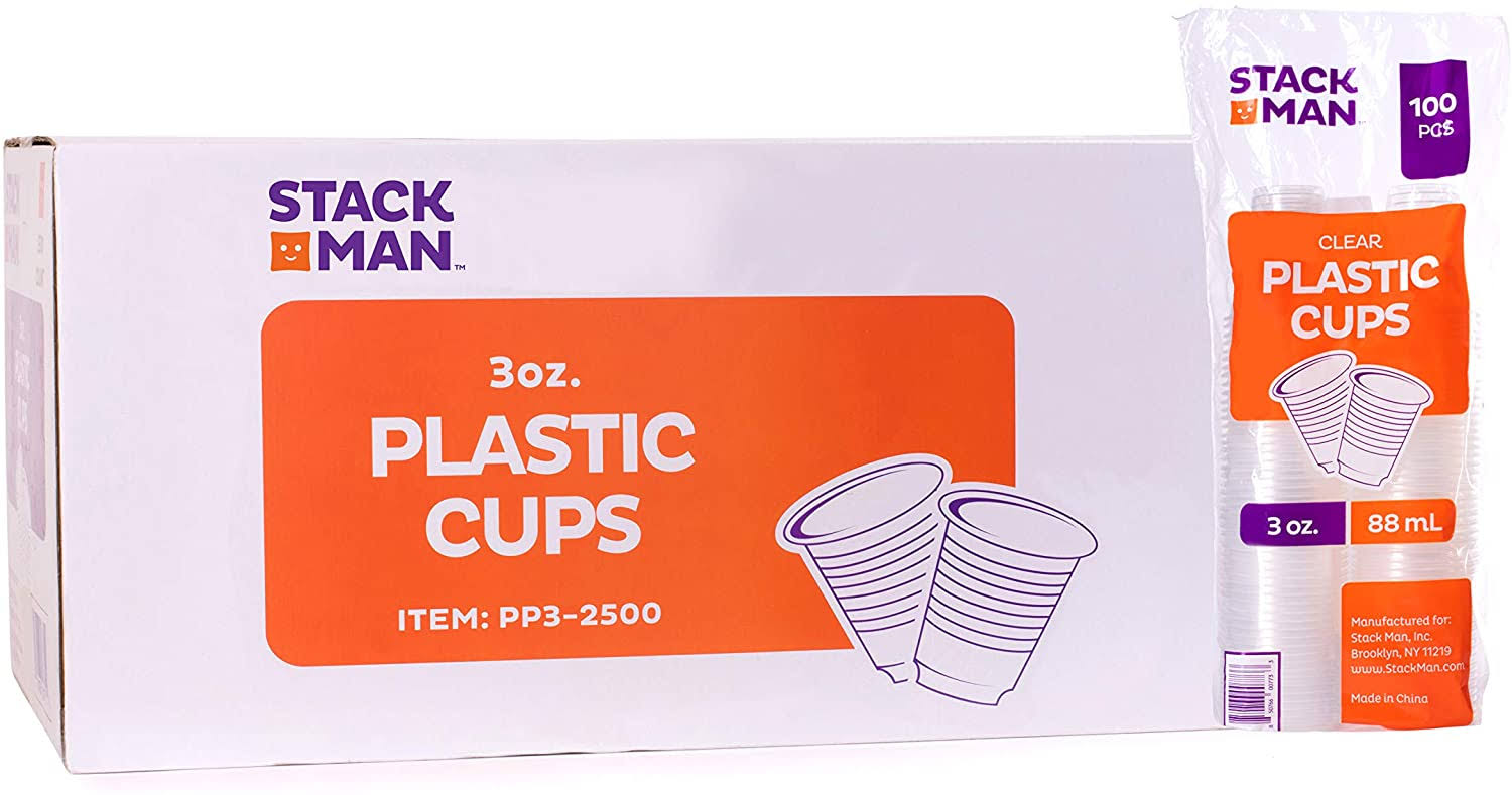 Case of 2,500 - 3 oz. Disposable Clear Plastic Cups, 100 Count Packages (25/100)