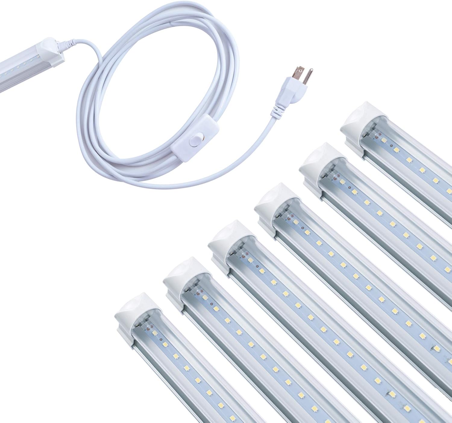 6 Pack LED Shop Light Fixture, 4FT 24W 6000K Daylight White Clear Cover Linkable Beer Cooler Light, T8 LED Integrated Tube Lights with On/Off Plug Cable for Garage,Work Bench and Workshop