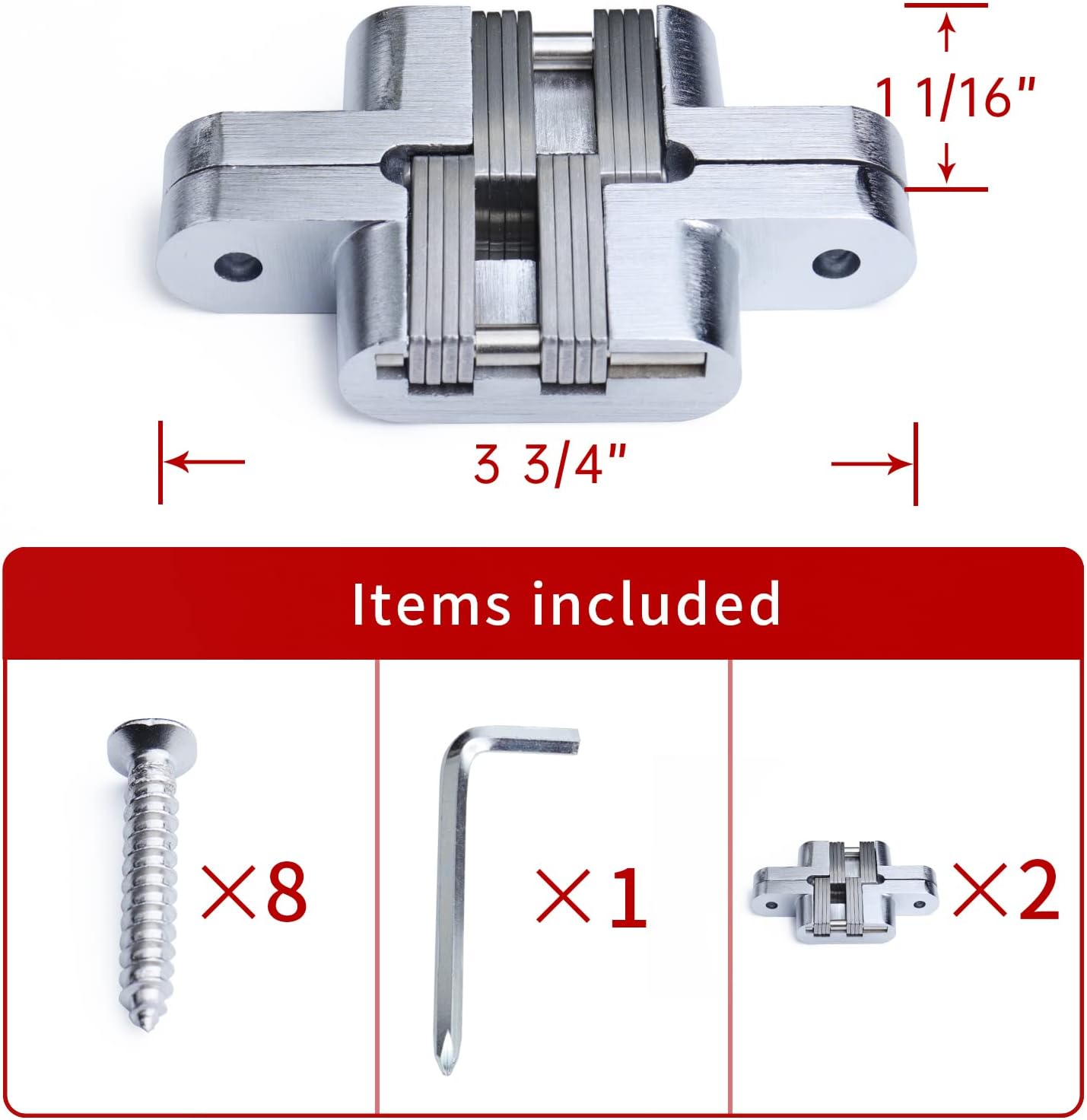 Muzata 2 Pack Invisible Hinge Cabinet Leaf Hinge 180 Degrees Swing Hinge Wooden Box Concealed Hidden Hinge Mortise Mount Zinc Satin Finish with Screws 3-3/4