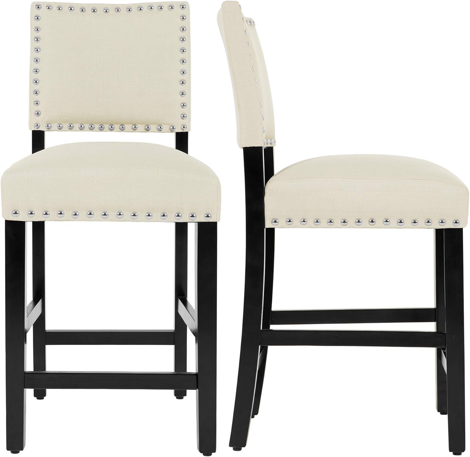 DAGONHIL 24 Inches Counter Height Bar Stools with Black Solid Wood Legs-Set of 2(Beige)