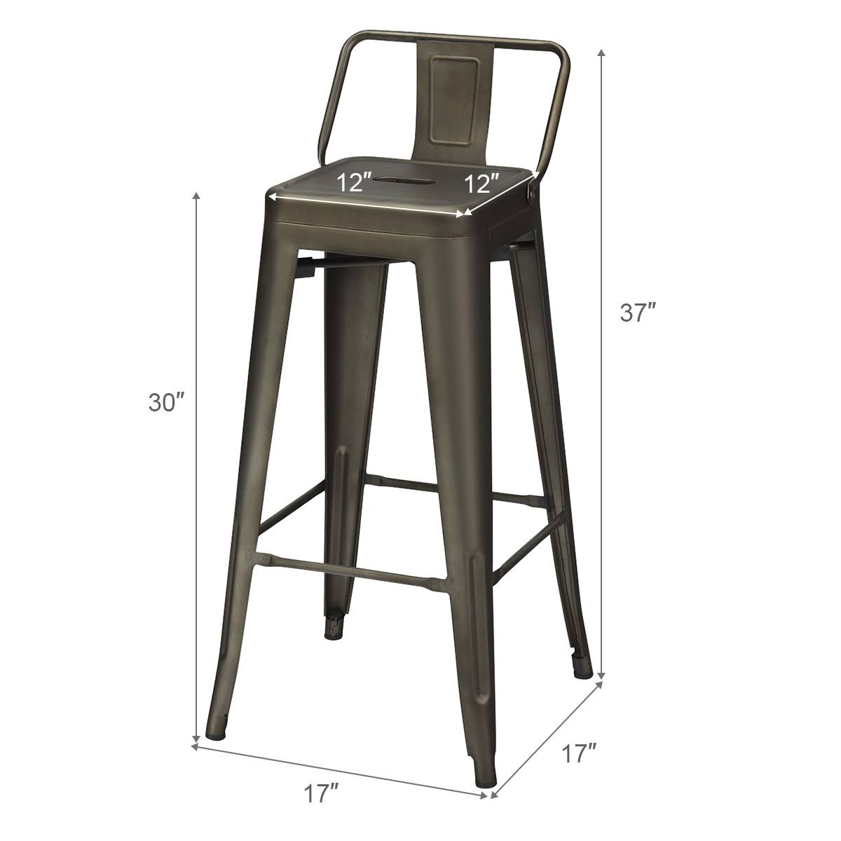 Costway Set of 4 Metal Bar Stools 30&& Bar Height Barstools Industrial w/ Low Back Gun
