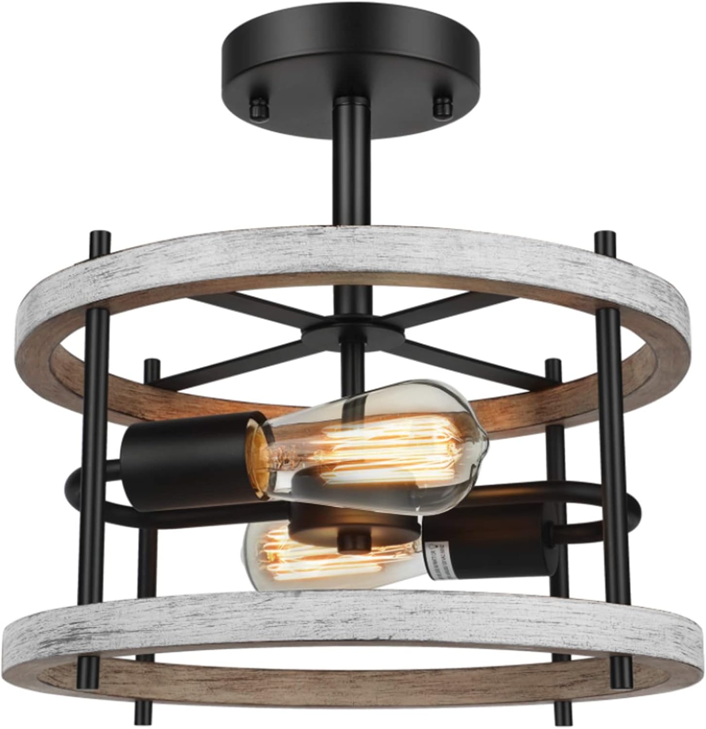 DarkHome Farmhouse Chandeliers Semi Flush Mount Ceiling Lamp Rustic Vintage Wood Matte Black Vintage Metal Chandelier W22''XH23.6''(4-Light-A)