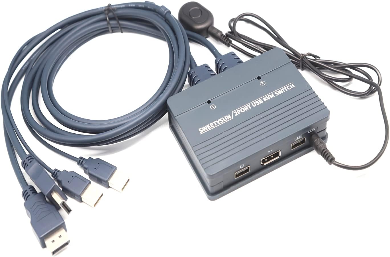 DisplayPort Kvm Switch 2 Port,4K 60Hz USB DP Kvm Switch for 2 Computers Share 1 Monitor,Keyboard and Mouse,Wire Button Switching,2 in 1 Out Video Display Port Selector Switcher,(SWEETYSUN) Pack of 2