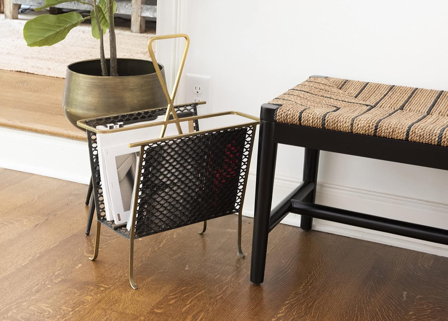 Creative Co-op EC0135 Distressed Gold & Black Divided Metal Magazine Rack, Gold