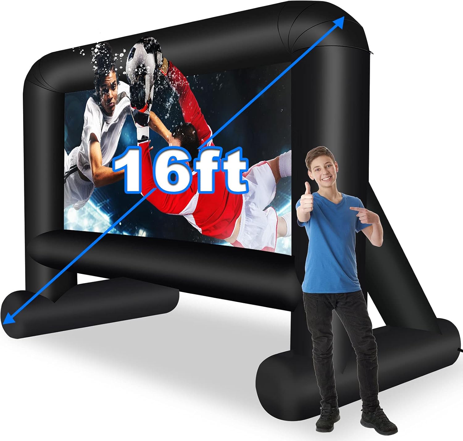16 Feet Inflatable Movie Screen Outdoor, Projection Screen with Air Blower, Tie-Downs and Storage Bag - Easy Set up, Mega Blow Up Screen for Backyard Movie Night, Theme Parties, Celebrations