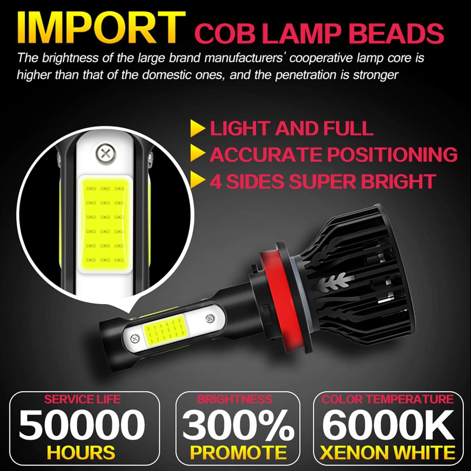 XWQHJW Fit For Freightliner Cascadia Commercial Truck (2008-2016) LED Headlight Bulbs, H11 High Beam + H11 Low Beam + H11 Fog Light Bulbs Kit, IP68 Waterproof, Plug and Play, Pack of 6