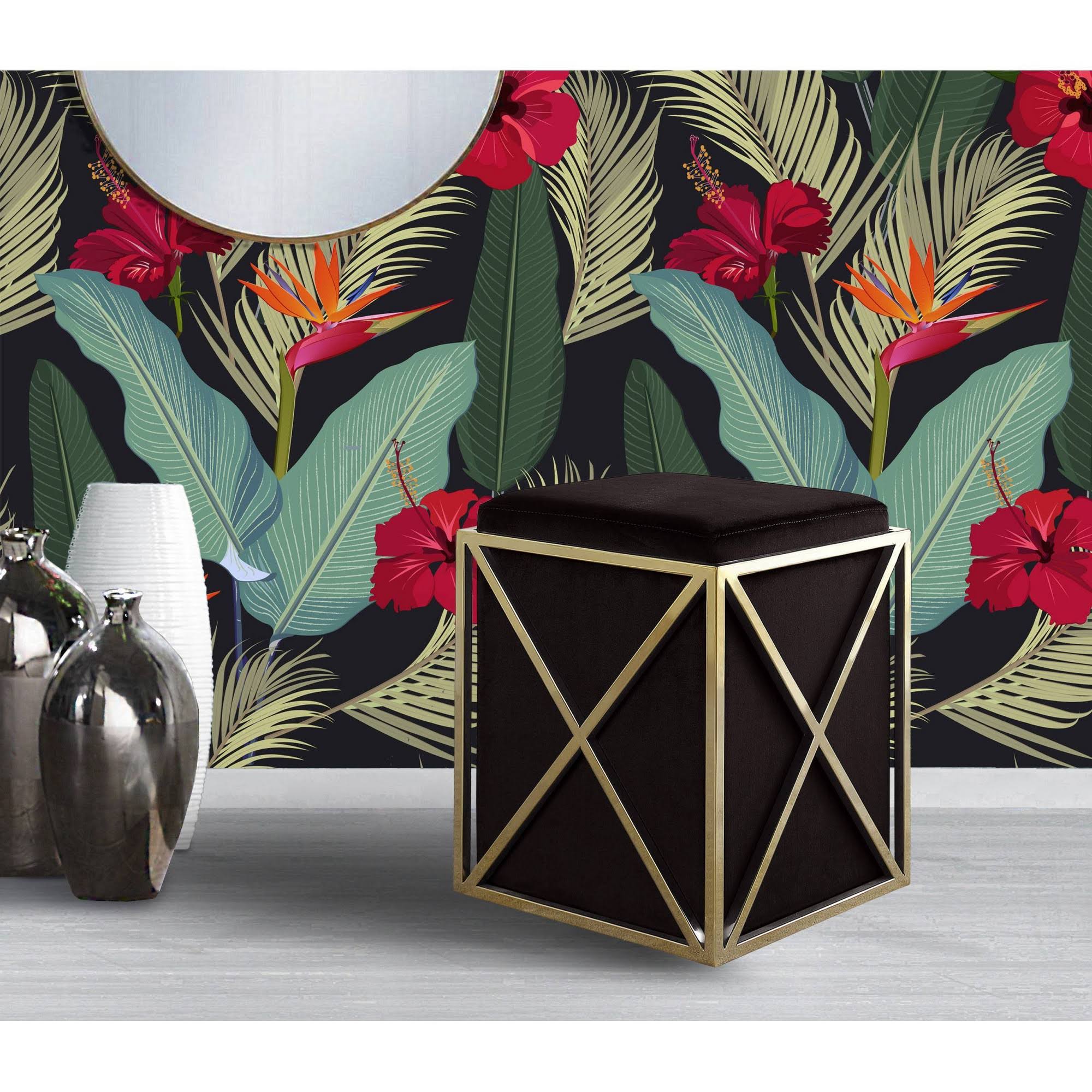 Chic Home Vana Black Velvet Square Ottoman