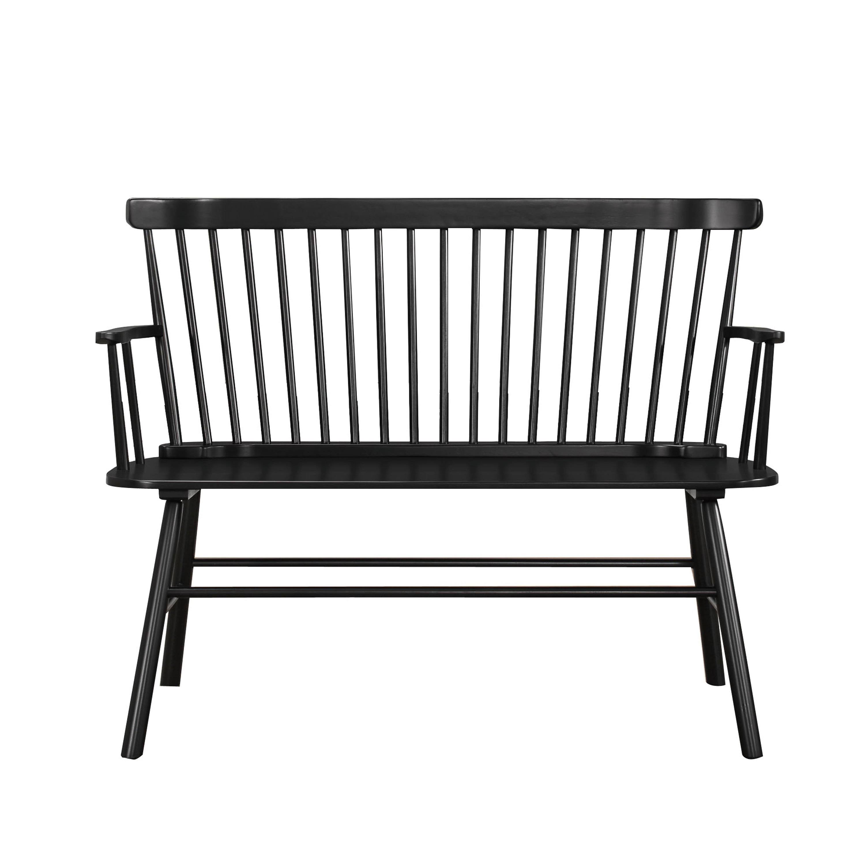 Benjara Transitional Style Curved Design Spindle Back Bench with Splayed Legs, Black