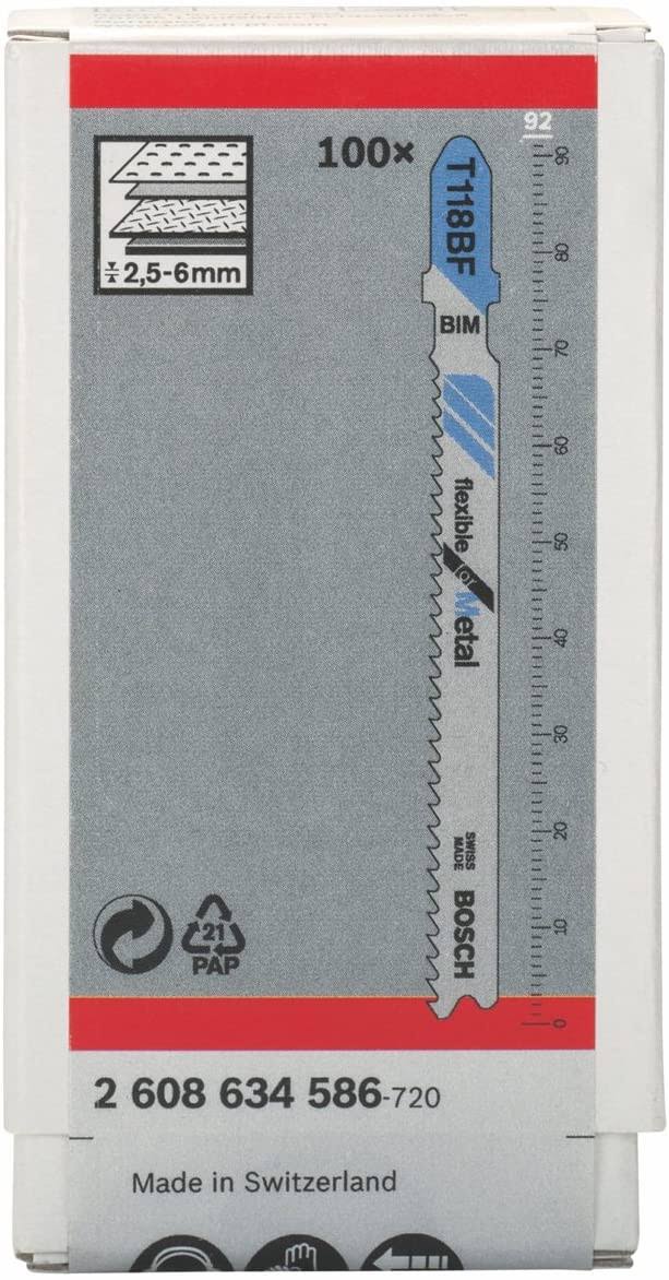 Bosch Professional 100x Jigsaw Blade T 118 BF Flexible for Metal (FOR Steel Sheets, Accessories Jigsaw)