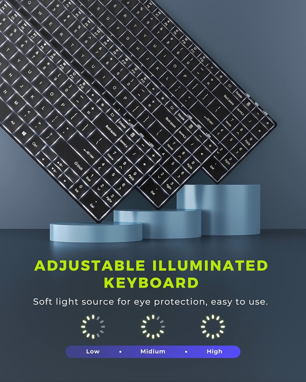 Wireless Rechargeable Keyboard and Mouse Combo Backlit, SURPAO Illuminated Ergonomic Keyboard and Mouse Set, 2.4G Ultra-Thin Portable Silent Keyboard Mouse for Computer/Laptops/Windows/Smart TV, Black Pack of 2