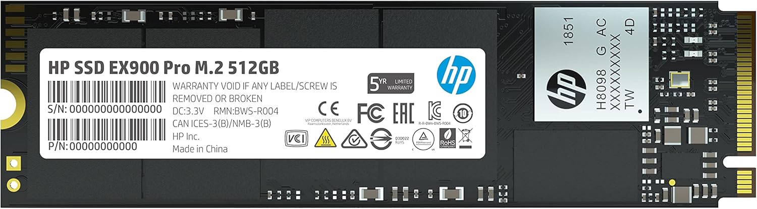HP EX900 Pro 512GB NVMe Internal PC SSD - Gen3 x4 PCIe, M.2 2280, 3D NAND, Up to 2150 MB/s - 9XL76AA#ABA Pack of 2