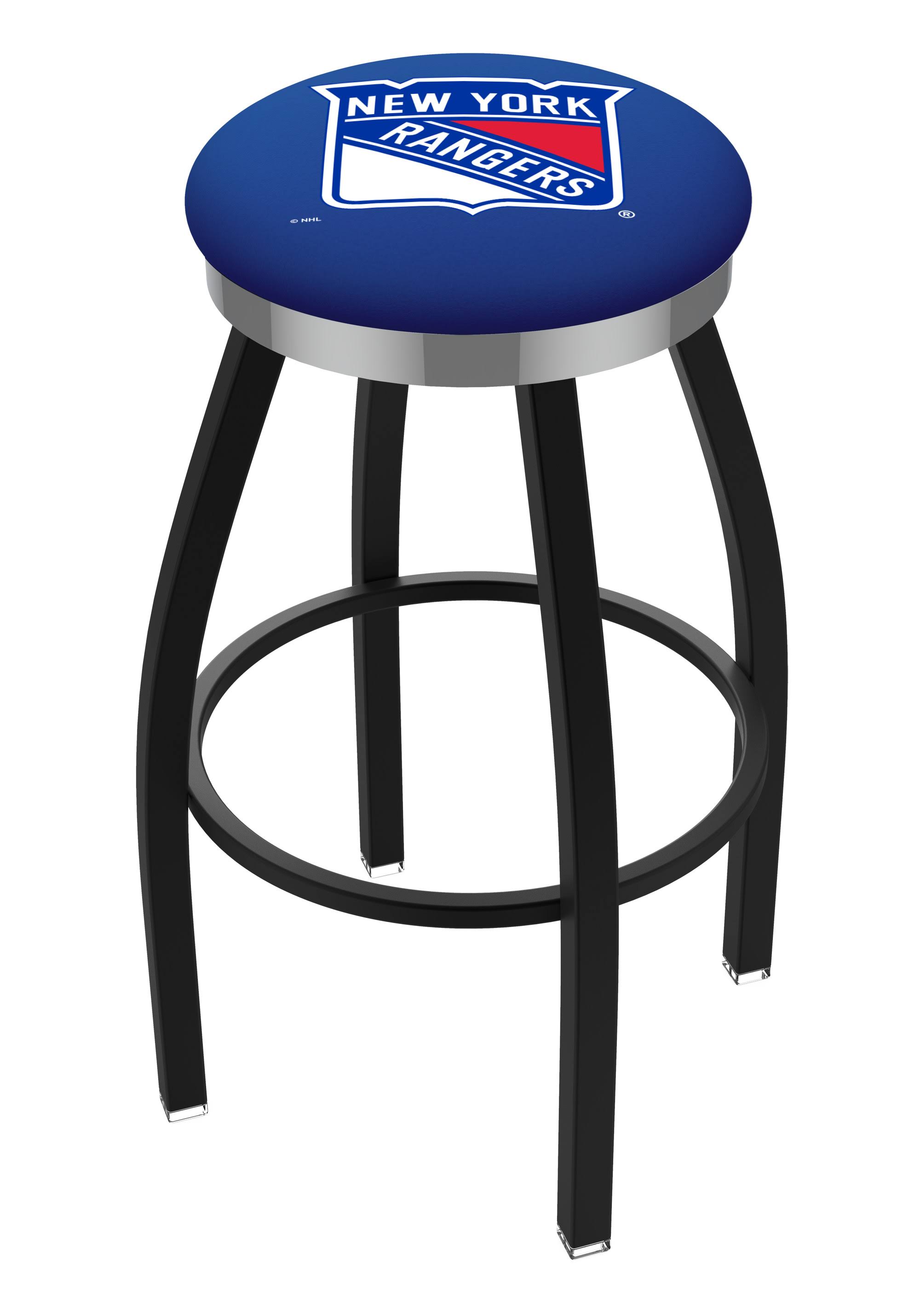 Holland Bar Stool 25x22 Black Wrinkle New York Rangers Swivel Bar Stool with Chrome Accent Ring