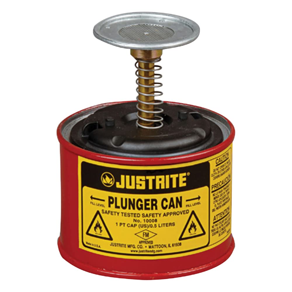 Justrite - 10308 1 Gallon Red Galvanized Steel Safety Plunger Can with 5