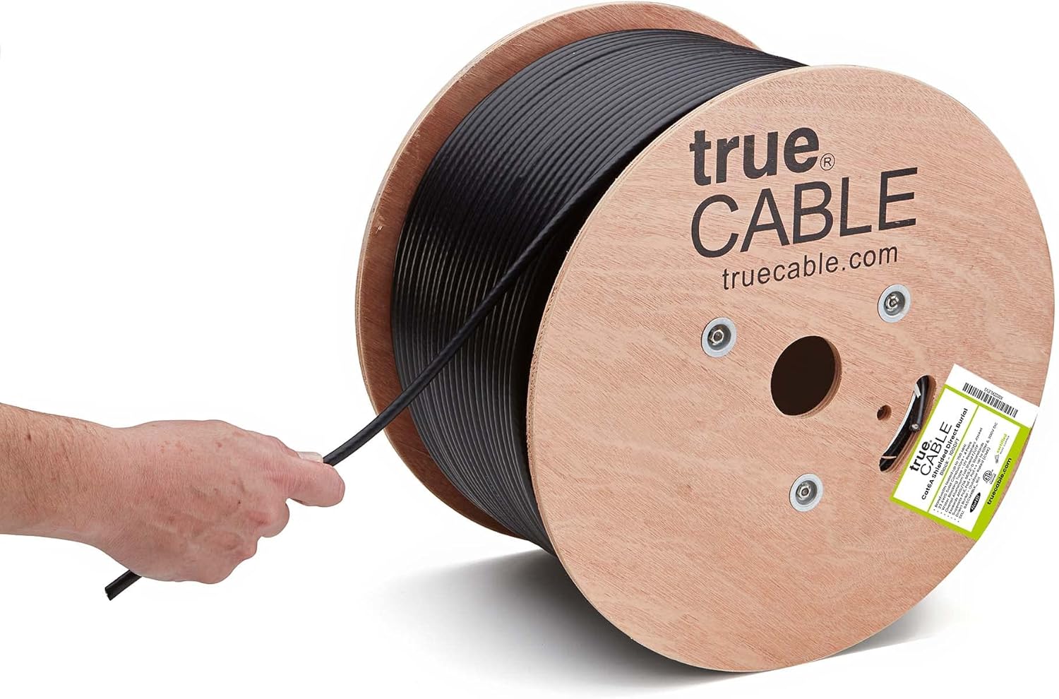 trueCABLE Cat6A Direct Burial, Shielded FTP, 1000ft, Waterproof, Outdoor Rated CMX, Black, 23AWG Solid Bare Copper, 750MHz, PoE++ (4PPoE), ETL Listed, Bulk Ethernet Cable