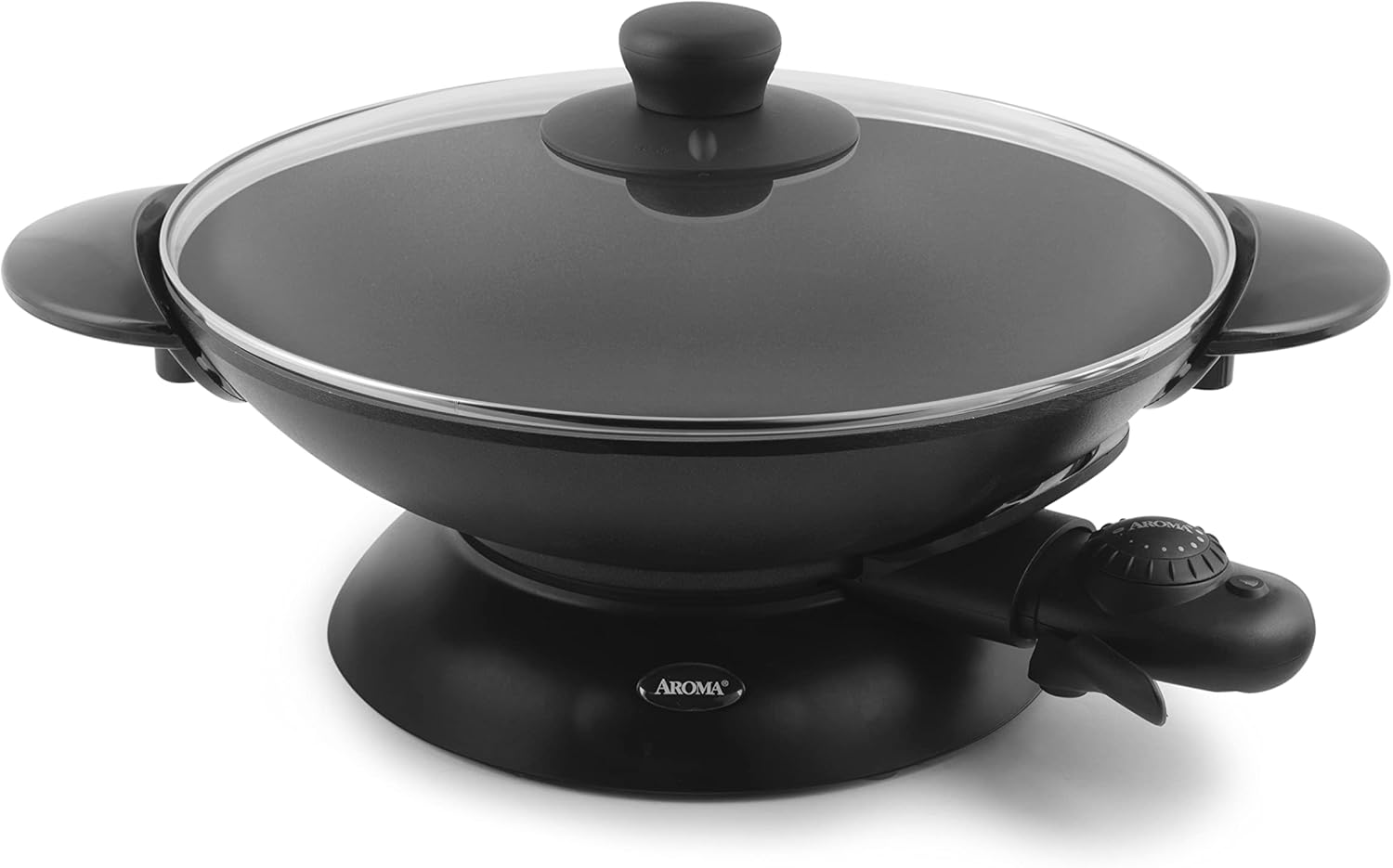 Aroma Housewares AEW-306 Electric Wok with Tempered Glass Lid Easy Clean Nonstick, Cooking Chopsticks, Tempura and Steaming Racks, Professional Model, Black Pack of 2