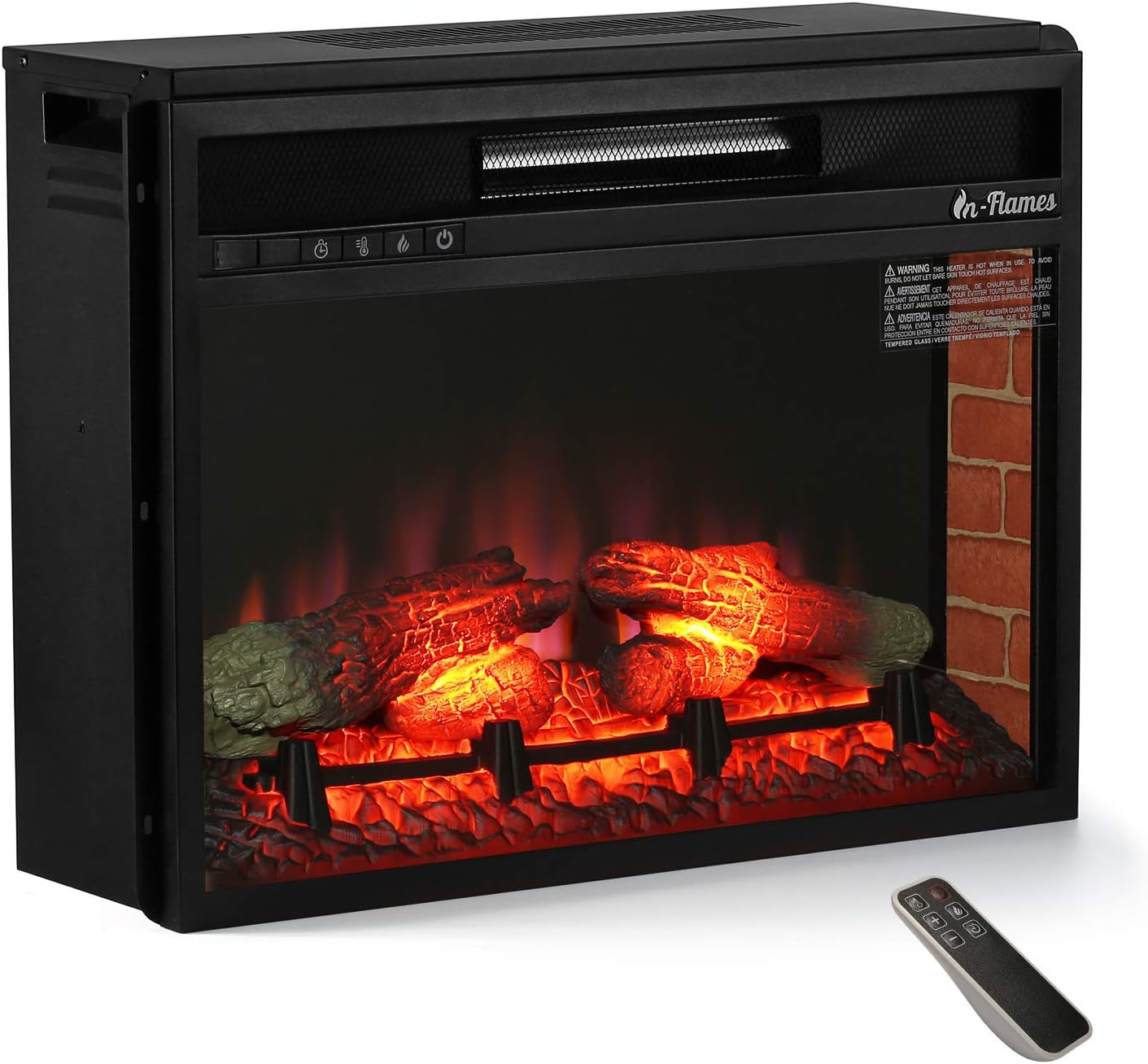 TURBRO in-Flames 23 Inch in-Wall Recessed Electric Fireplace - 7 Flame Effects, Infrared Quartz, Adjustable Thermostat and Timer - INF23