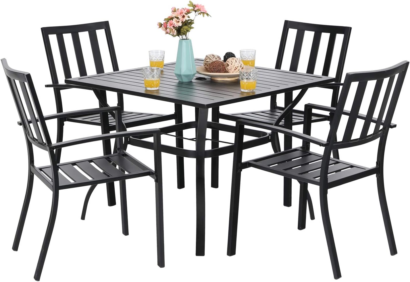 PHI VILLA 5-Piece Metal Patio Outdoor Table and Chairs Dining Set- 37