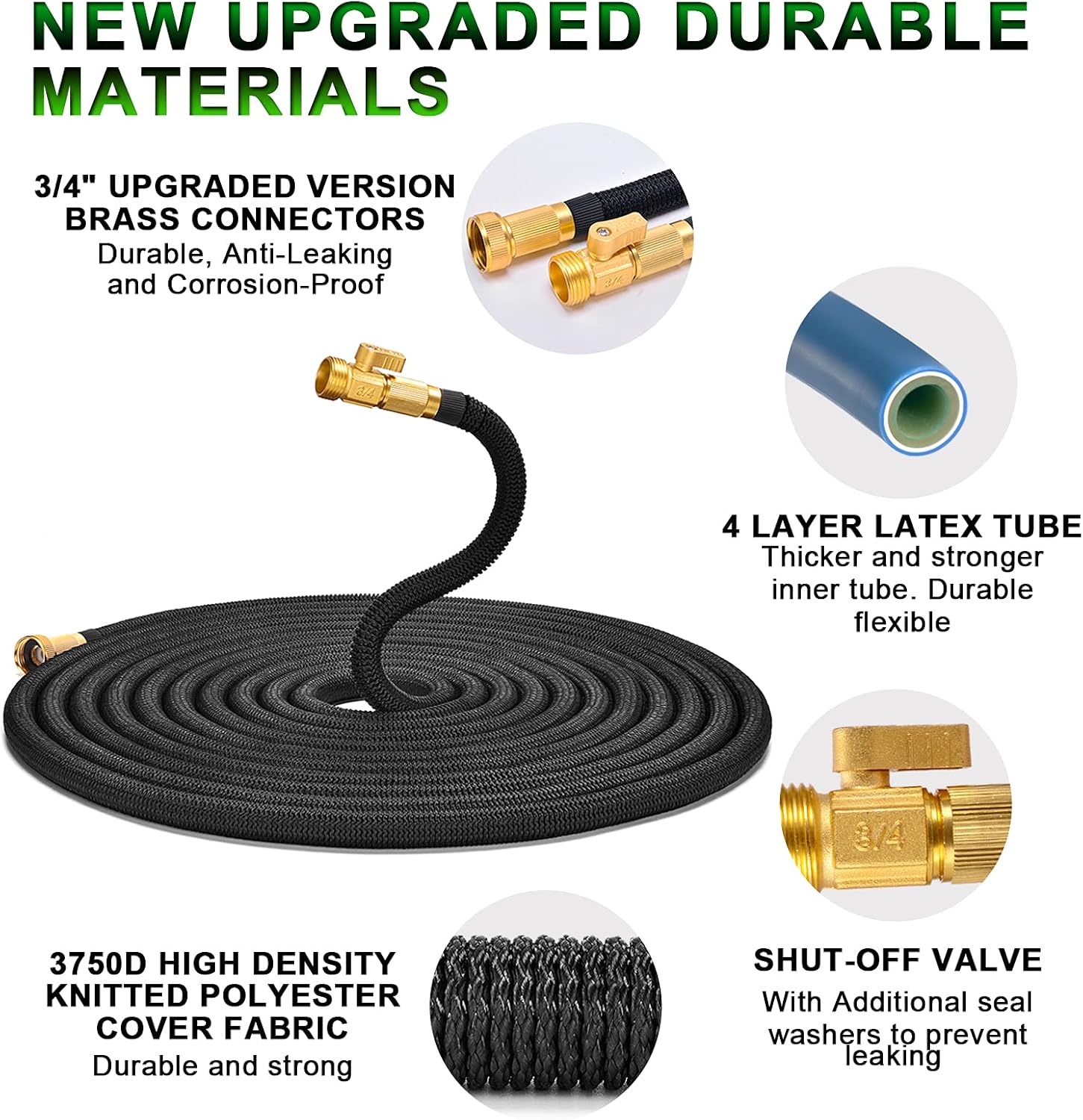 TOCZIM 100ft Expandable Garden Hose-Flexible Hose with Superior Strength 3750D 4-Layers Latex 3/4 Solid Brass Connectors 9 Function Spray Nozzle Easy Storage Kink Free Lightweight Expanding Water Hose Pack of 2