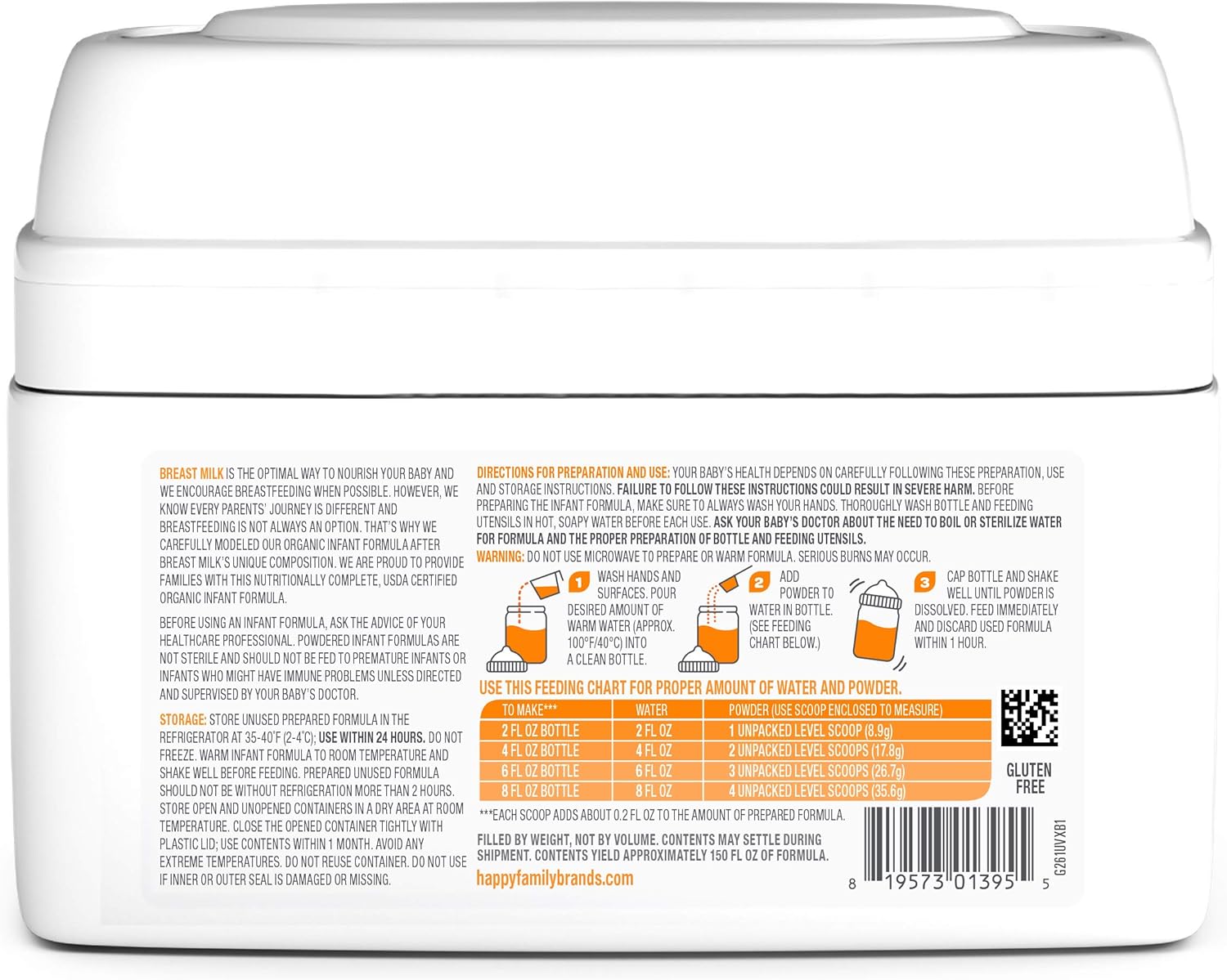 Happy Baby Organics Infant Formula Milk Based Powder with Iron packaging may vary, Stage 1, 84 Ounce, Pack of 4