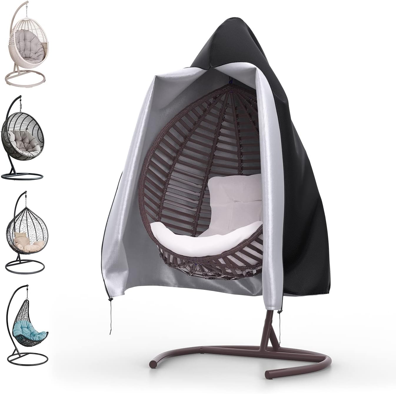 Patio Swing Chair Cover, Mrrihand Waterproof Egg Chair Covers for Outdoor Furniture, Outdoor Windproof Swing Egg Chair Covers with Zipper & Drawstring (74.8&rdquo;H X 45.3&rdquo;W, Black)