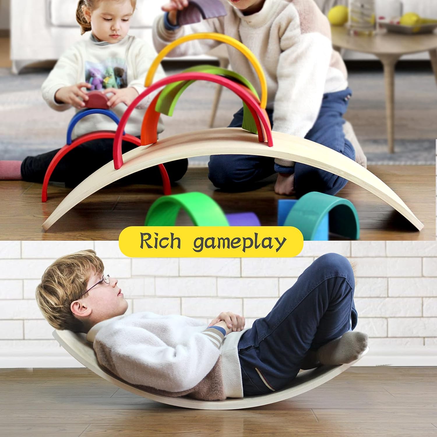 Wooden Wobble Balance Board,open Learning Toy for Children, 33 Inch Rocking Board Natural Wood, Yoga Bending Board for Classroom and Office Adults Pack of 2