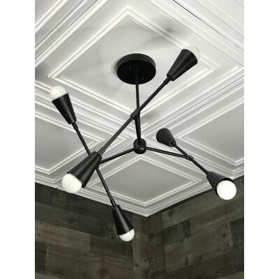 Neha 6 - Light Sputnik Modern Linear Chandelier Mercer41 Finish: Matte Black