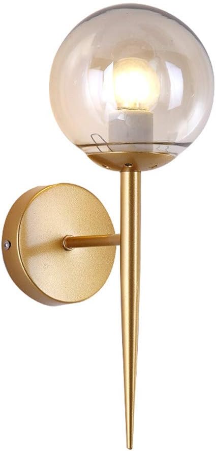 BOKT Mid Century Bathroom Vanity Wall Light Globe Wall Sconce Brass Wall Mount Light Bedside Wall Lamp Art Decor Lights for Living Room Dinning Room(Amber Shade, 2 Pack)