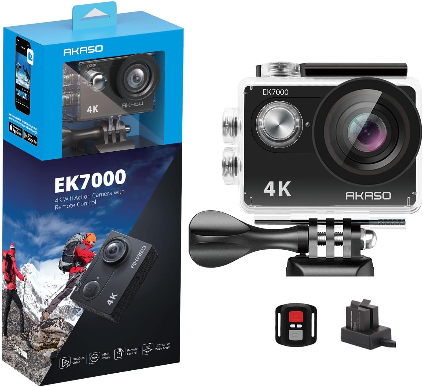 AKASO EK7000 4K30FPS Action Camera Ultra HD Underwater Camera 170 Degree Wide Angle 98FT Waterproof Camera