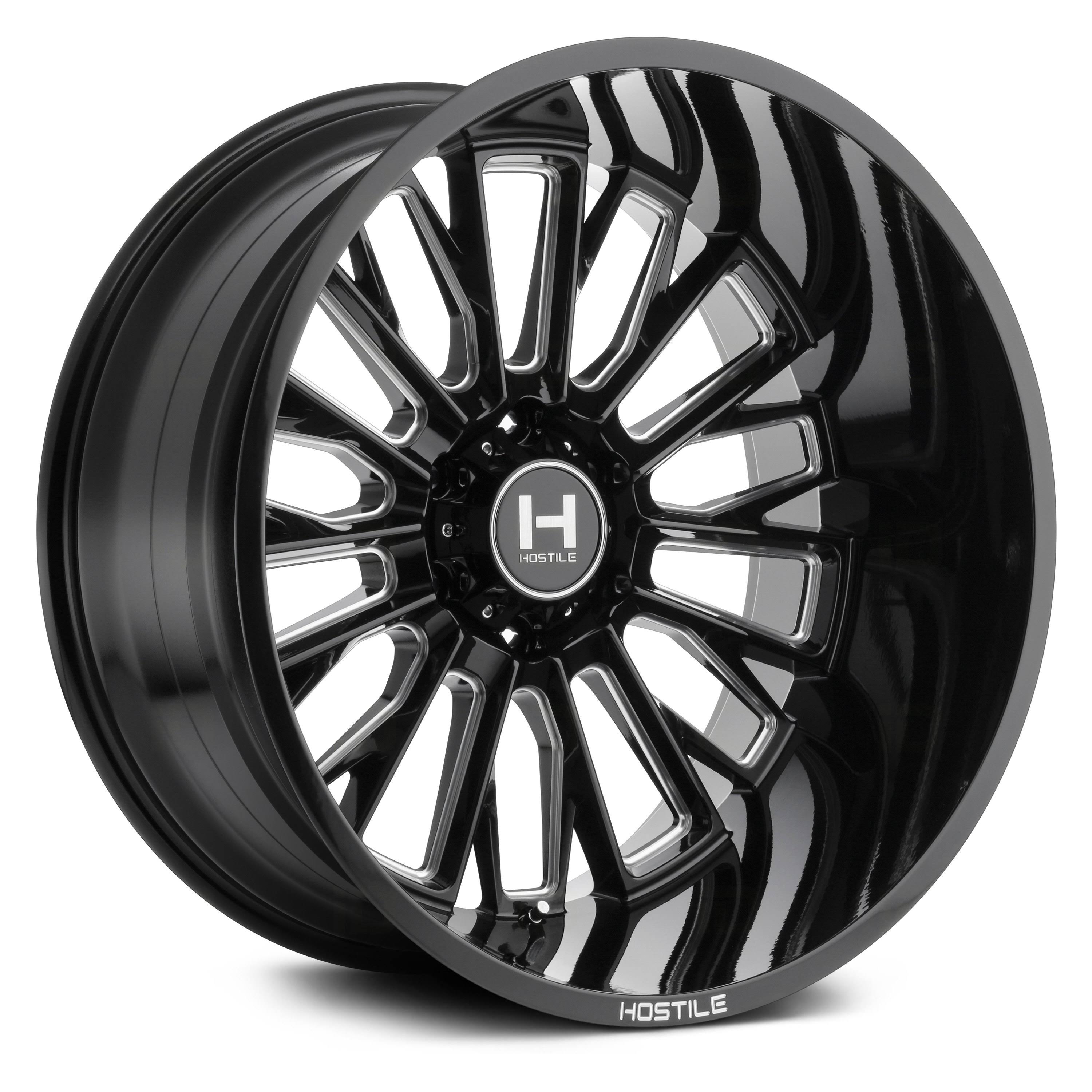 24 inch Hostile H114 Fury 24x14 8x165.1(8x6.5 inch) -76mm Black/Milled Wheel Rim