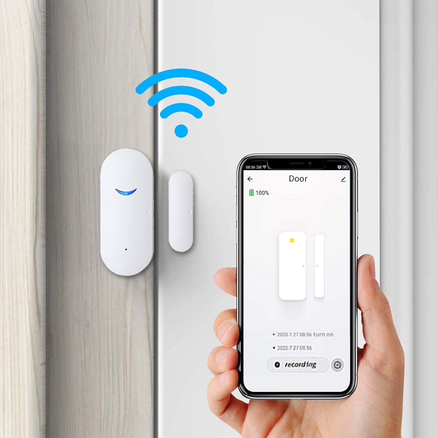4 Pack WiFi Door Sensor Detector Smart Wireless Window Sensor Real-time Alarm Compatible with Alexa Google Assistant, Home Security Door Open Contact Sensor for Bussiness Burglar Alert Pack of 2