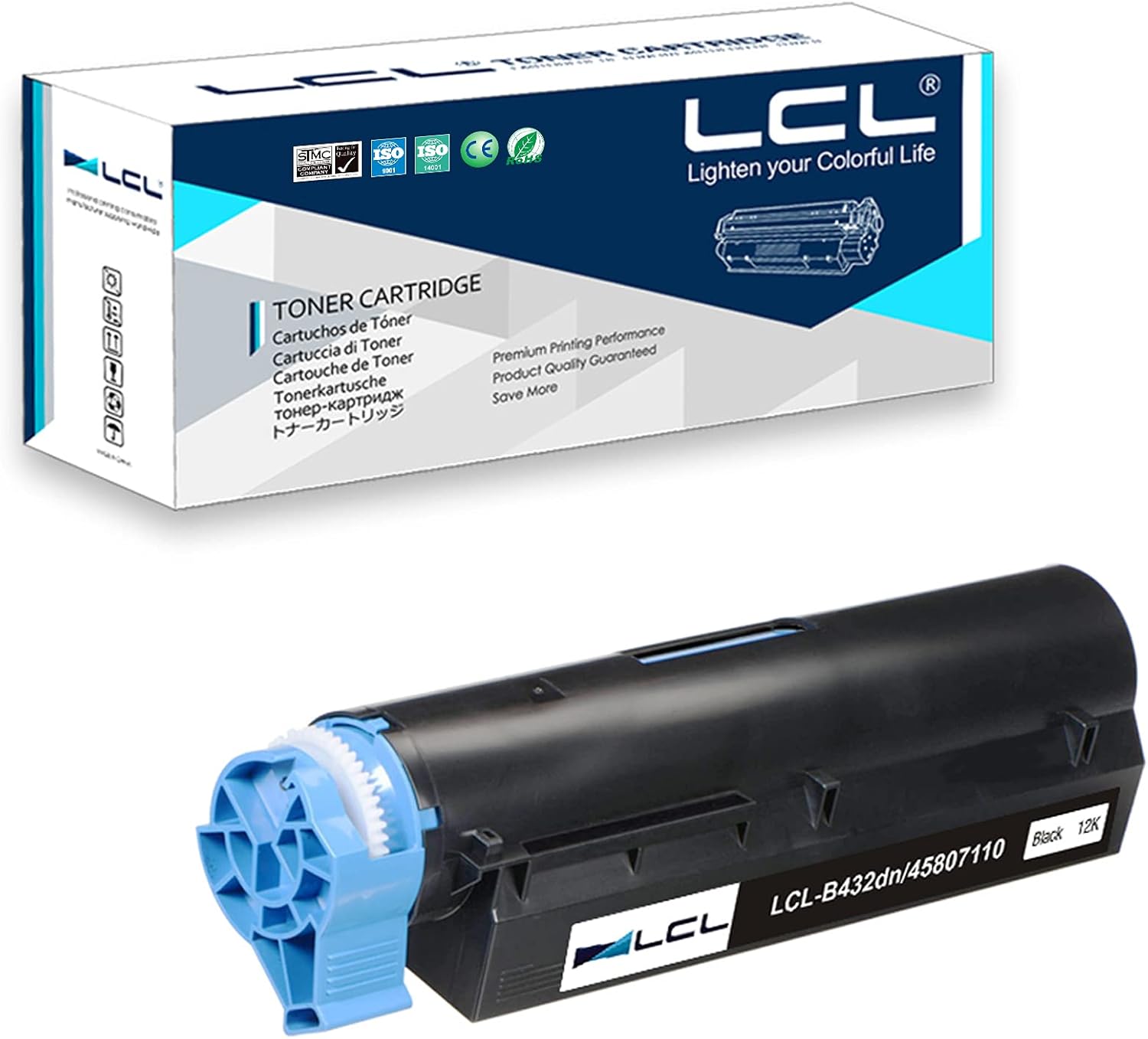 LCL Compatible Toner Cartridge Replacement for OKI B432dn B512 B512DN MB492 45807110 MB562dnw 12000 Pages (1-Pack Black) Pack of 2