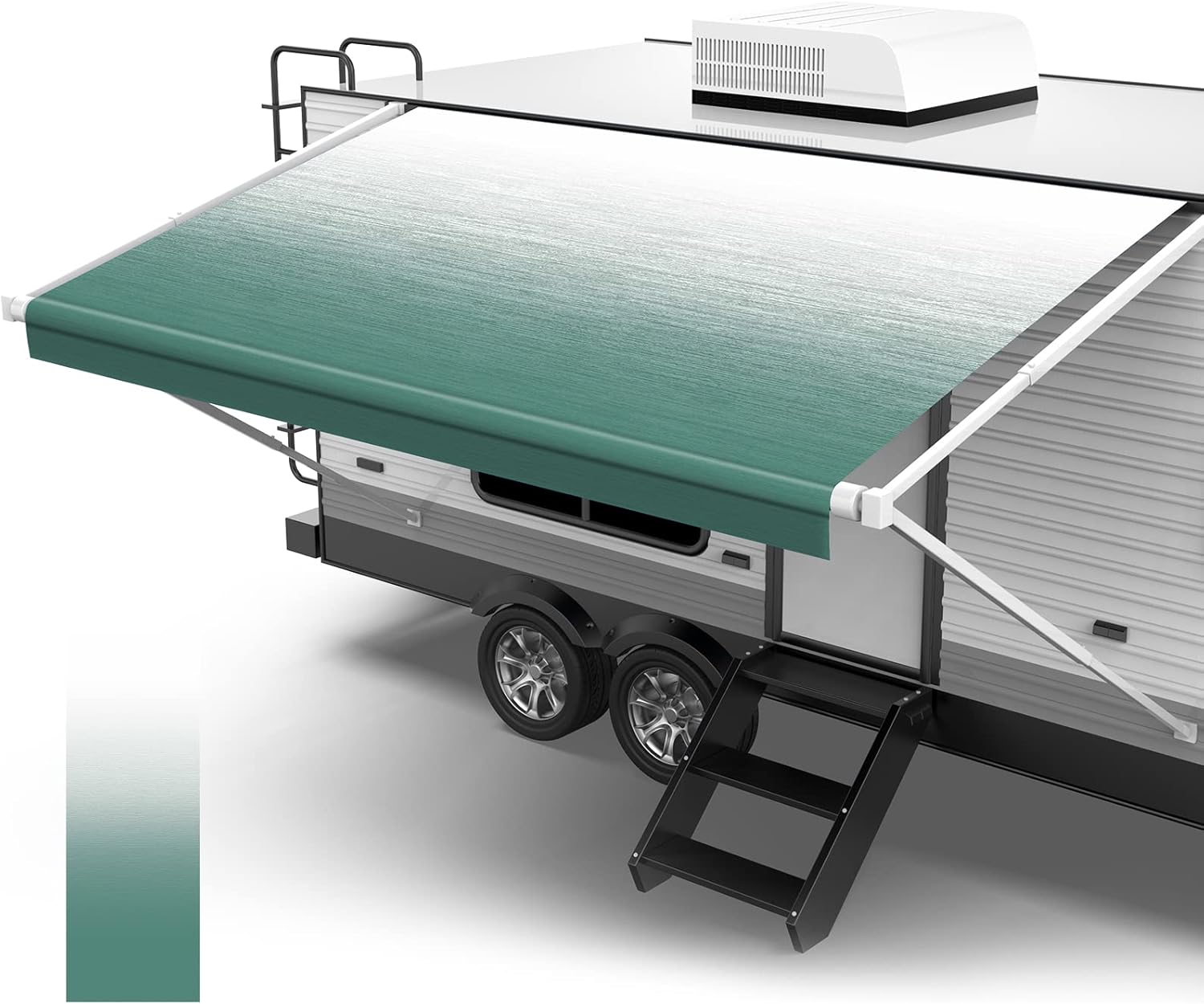 Fonzier 18oz RV Awning Fabric Replacement Premium Grade Vinyl Camper Awning Replacement with Awning Anchor Kits & Pull Tension Strap for RV Trailer Motorhome - 16'(Fabric 15'2