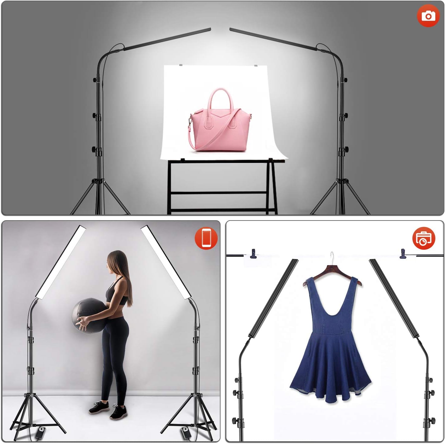 Yesker LED Video Light 2 Packs Dimmable Photography Studio Lighting Kit Color 5500K Adjustable Brightness with Tripod Stand for Camera Video Product Portrait Live Stream Shooting