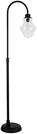 Henn&Hart Arced Metal Black Floor Lamp with Schoolhouse Milk Glass Shade