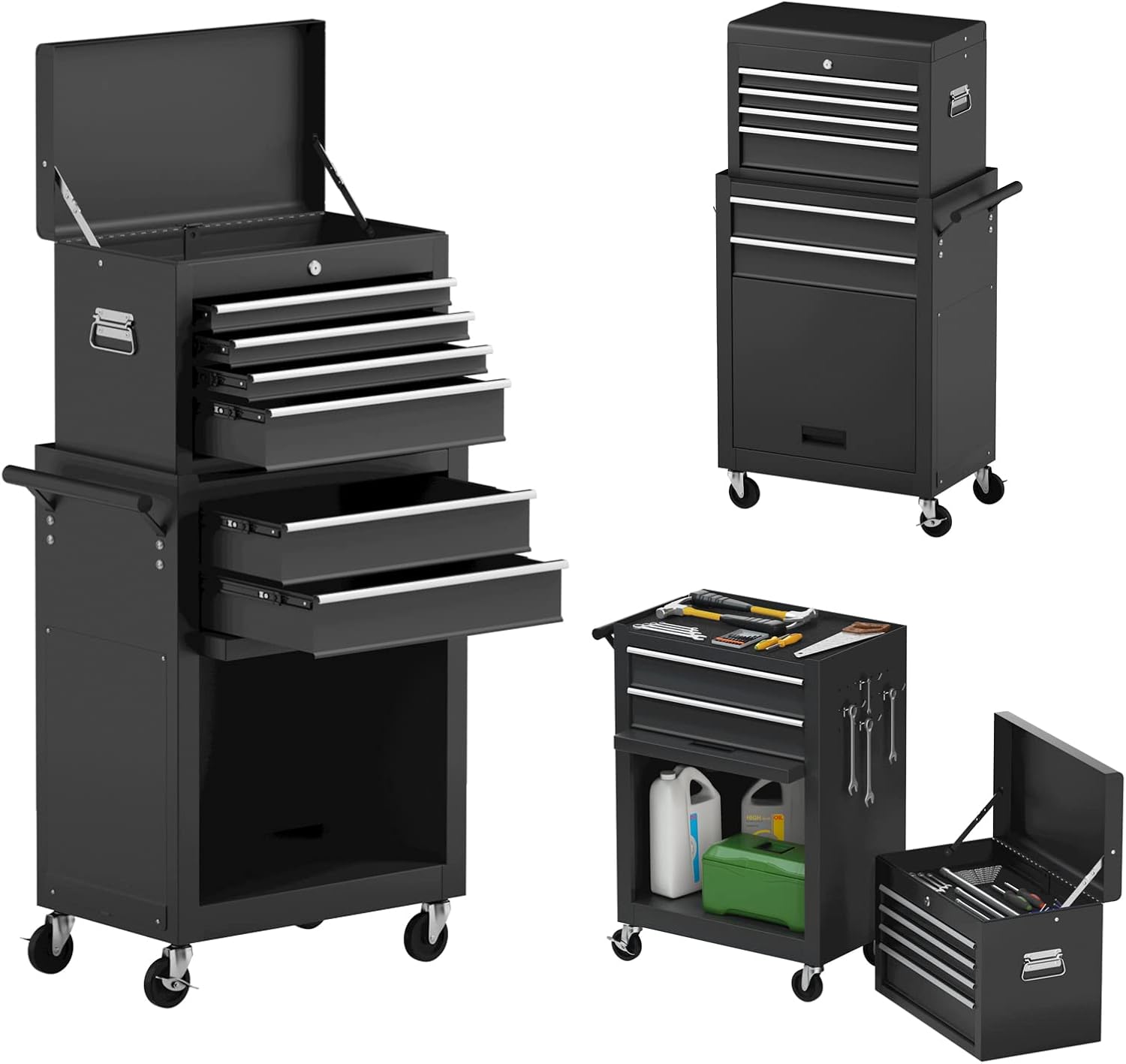 Goplus 6-Drawer Rolling Tool Chest Removable Tool Storage Cabinet with Sliding Drawers, Keyed Locking System Toolbox Organizer (Black)