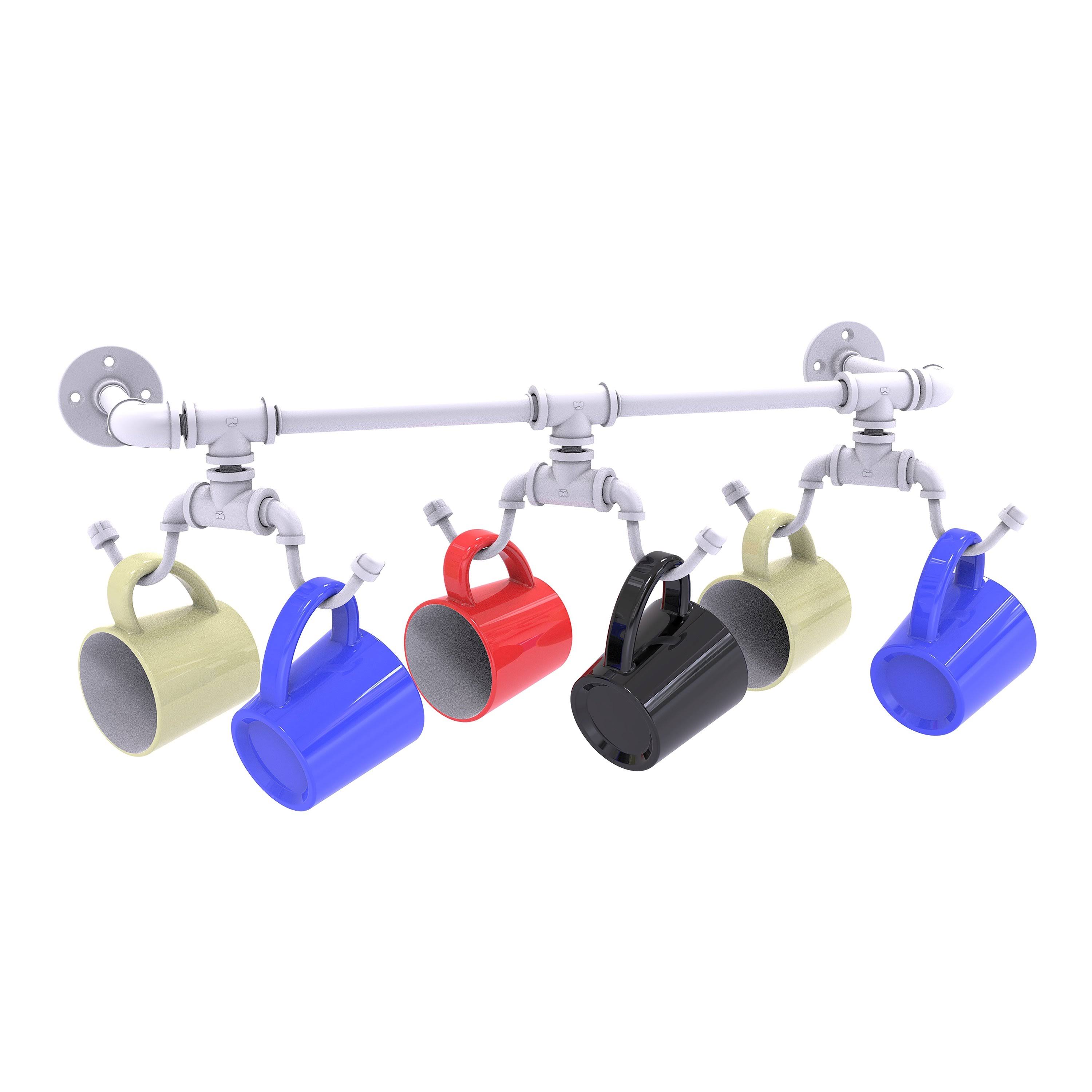 Pipeline Collection Wall Mounted 6 Coffee Mug Rack - Matte White