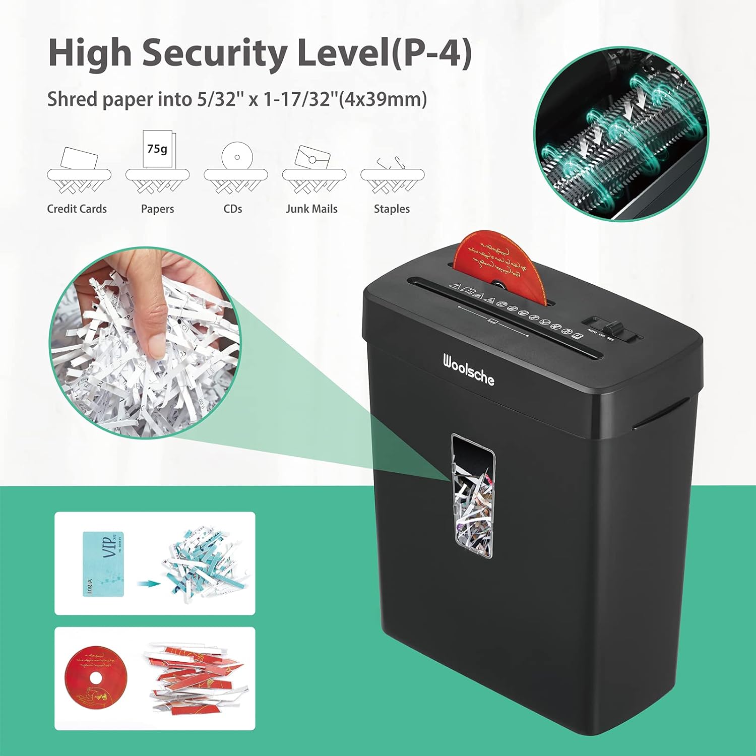 Woolsche CD222P 8-Sheet Cross Cut Paper Shredder with 3.43-Gallon Visible Bin，P-4 Security Level, 3-Mode Design Shred CD and Credit Card Home Office Shredder Pack of 2