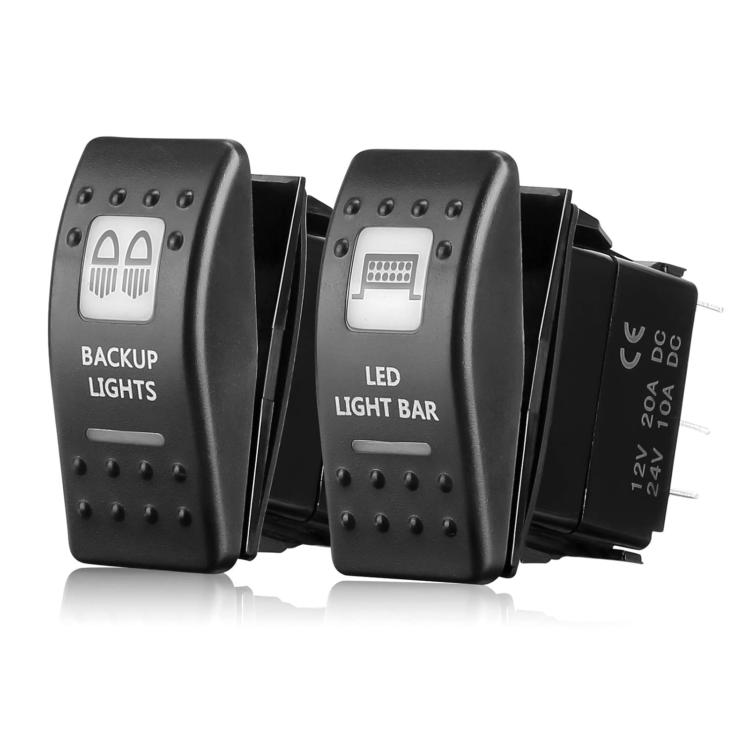 Kemimoto 5Pin ATV Rocker Switch Toggle ON-Off Led Light Bar & Backup Lights Push Button Rocker Compatible with Polaris RZR Recreation Utility Sportsman 20Amp/12V Combo Package White