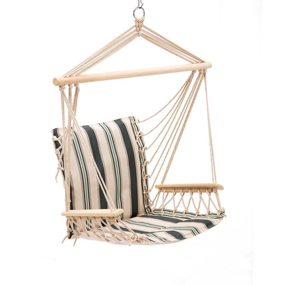 43 in. x 22 in. Hammock Hanging Swing Chair in Black, Green and White Strips